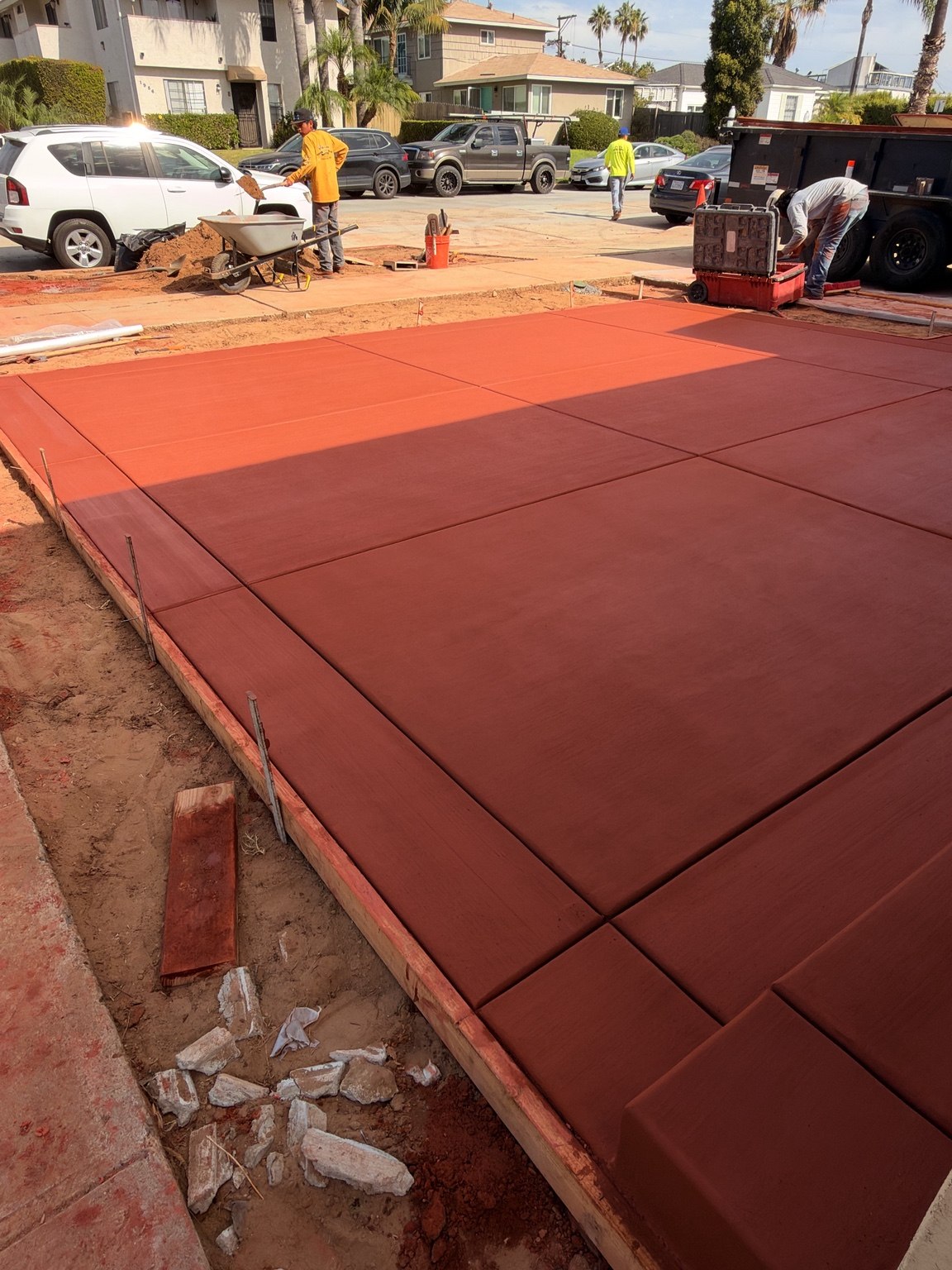 Red concrete patio and steps — Pete and Sons Concrete Inc.