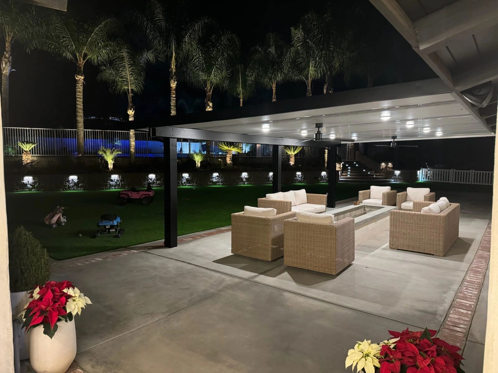 Completed outdoor patio and backyard featured by Pete and Sons Concrete
